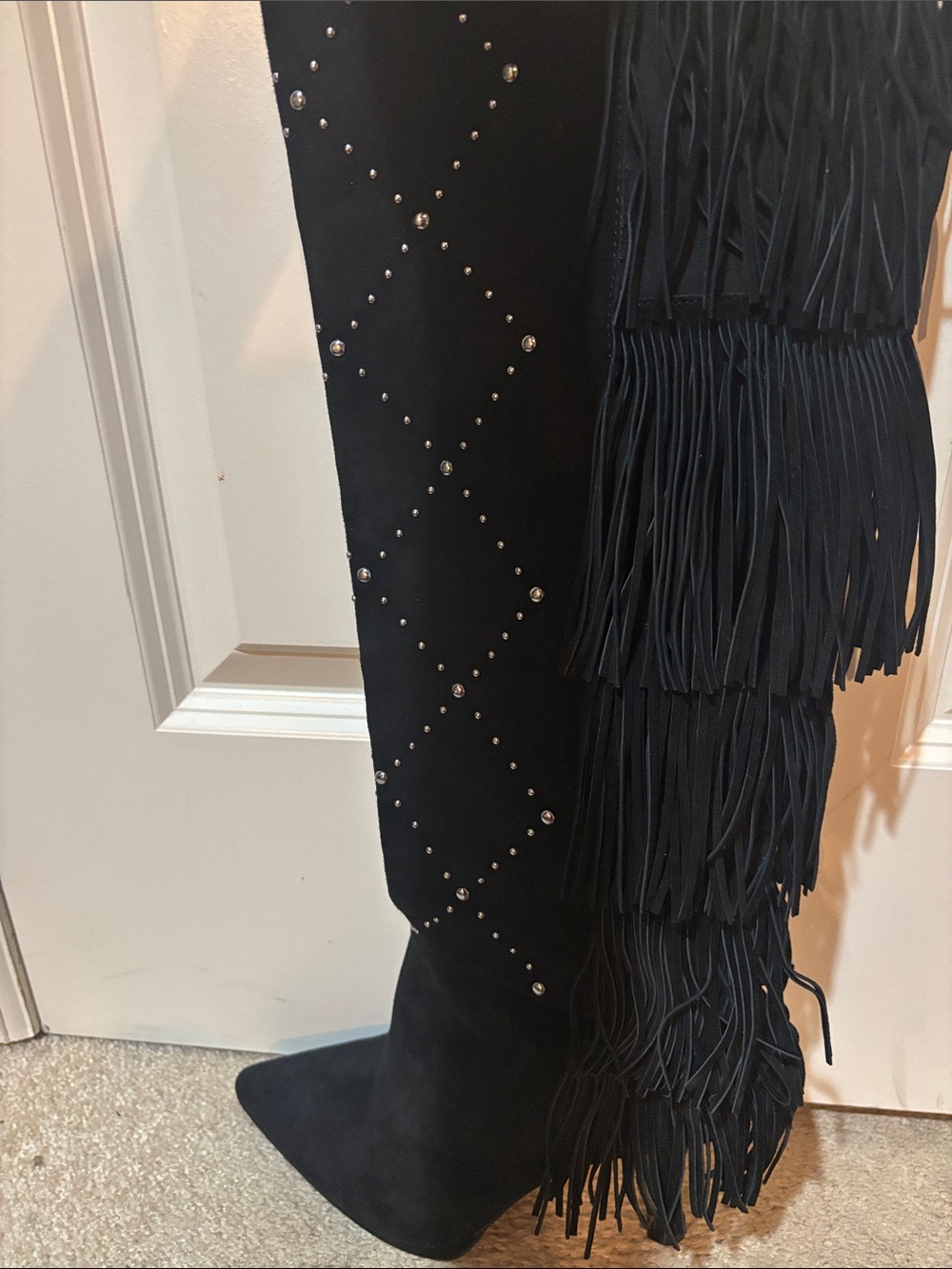 New! Vince Camuto Panaryaz Black Suede Fringe Embellished Tall Boot 9M